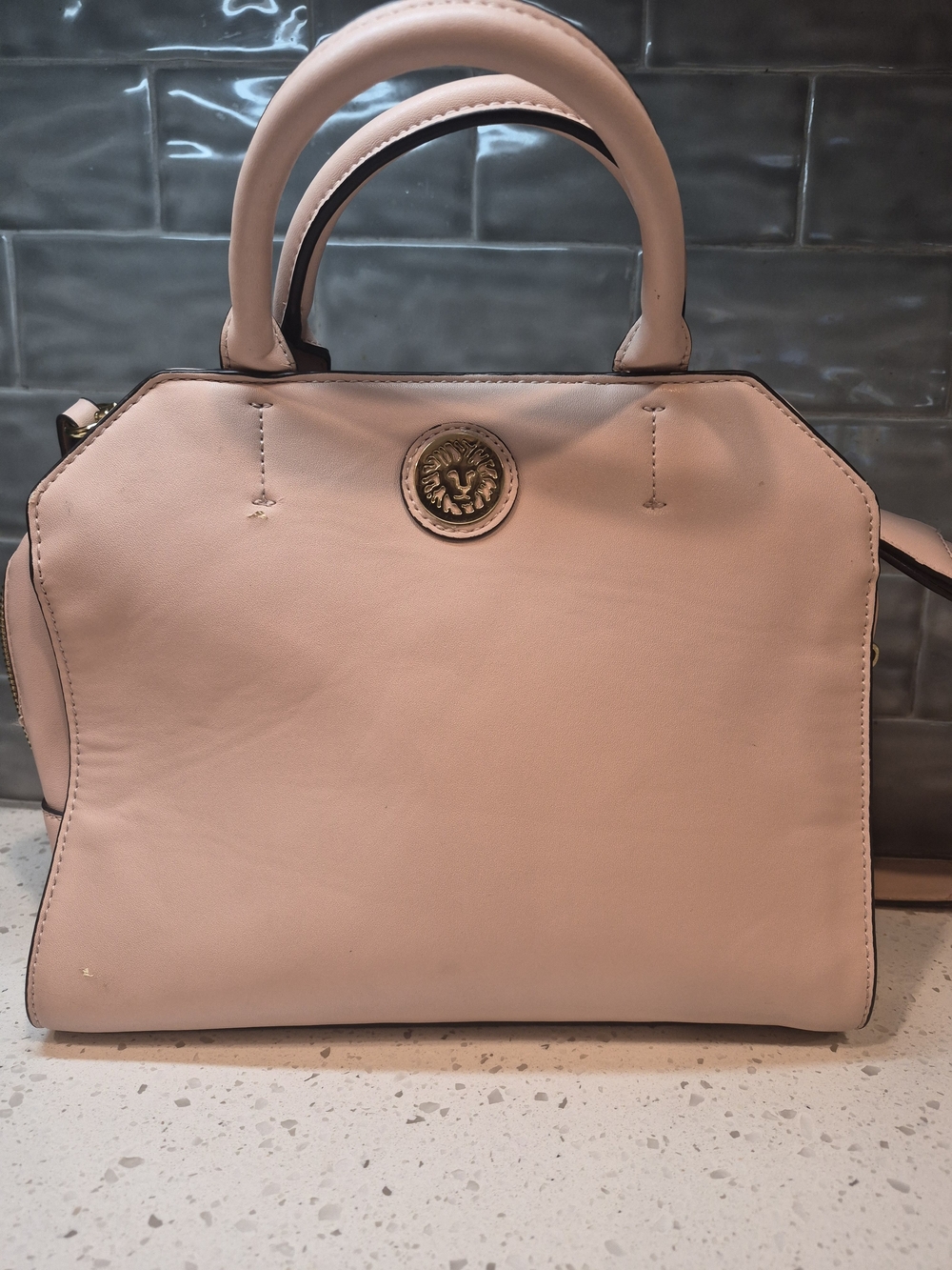 Anne Klein Soft Pink Structured Satchel with Gold Emblem